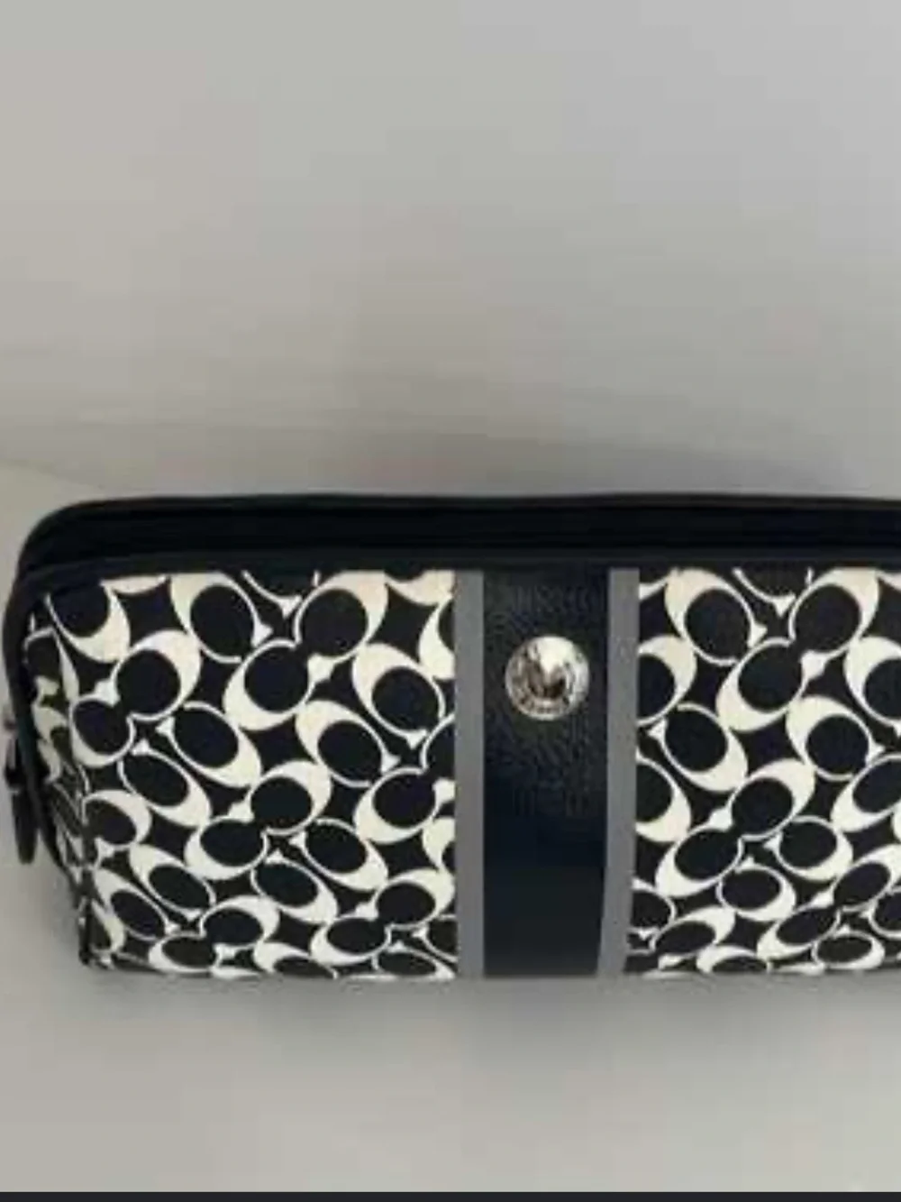 Coach Black & White Signature Stripe Cosmetic Case